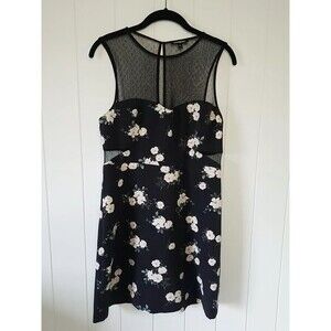 Express Dress Womens Size 10 Floral Y2k Black Sheer Neckline Sleeveless